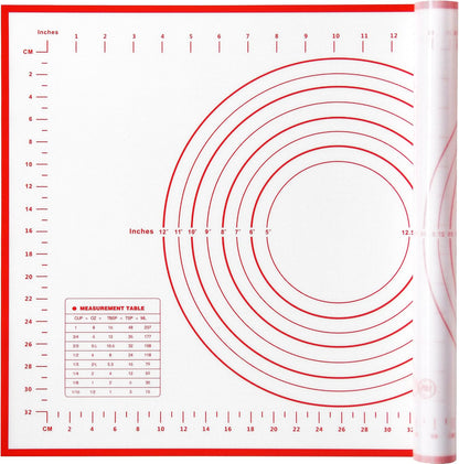 Yansumi silicone pastry non stick baking mat with measurement fondant mat with three sizes for silicone baking mat, counter mat, dough rolling mat,fondant/pie crust mat (Red, 16"L x 12"W)