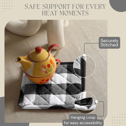 Oven Mitt (7"x13") & Pot Holder (8"x8") 100% Cotton Set of Heat Resistant Oven Gloves & Hot Pads for Gifts, BBQ, Cooking, Baking, Thanksgiving - Mustard Yellow