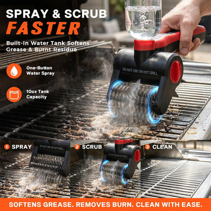 Electric Grill Brush, 100W High Power Cordless BBQ Cleaner with 300ml Water Spray Tank, IPX8 Waterproof Automatic Scrubber for Gas Charcoal Grills, 2-Speed Rechargeable Power Brush with Scraper