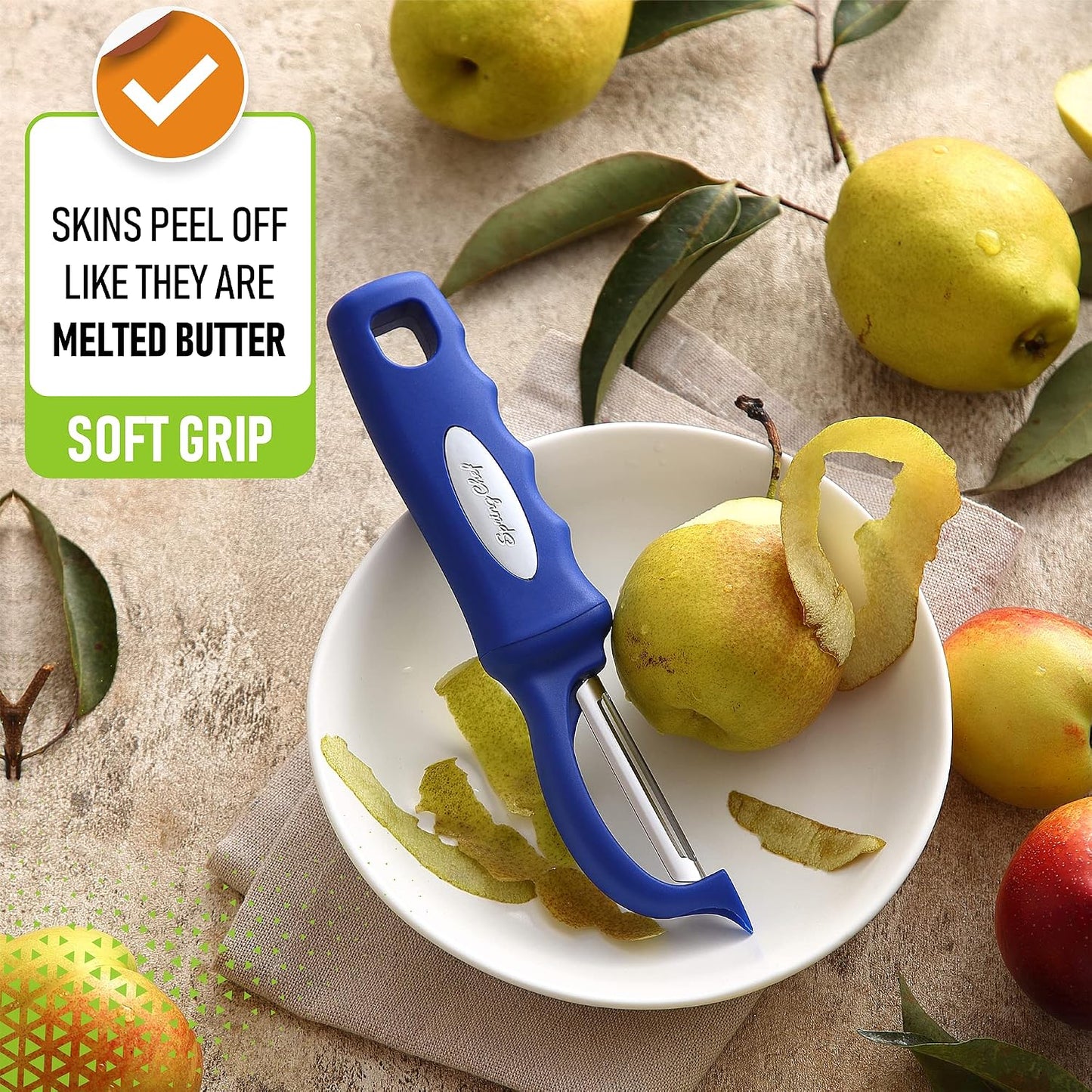 Spring Chef Premium Swivel Vegetable Peeler, Soft Grip Handle and Ultra Sharp Stainless Steel Blades - Perfect Kitchen Peeler For Veggie, Fruit, Potato, Carrot, Apple - Mango