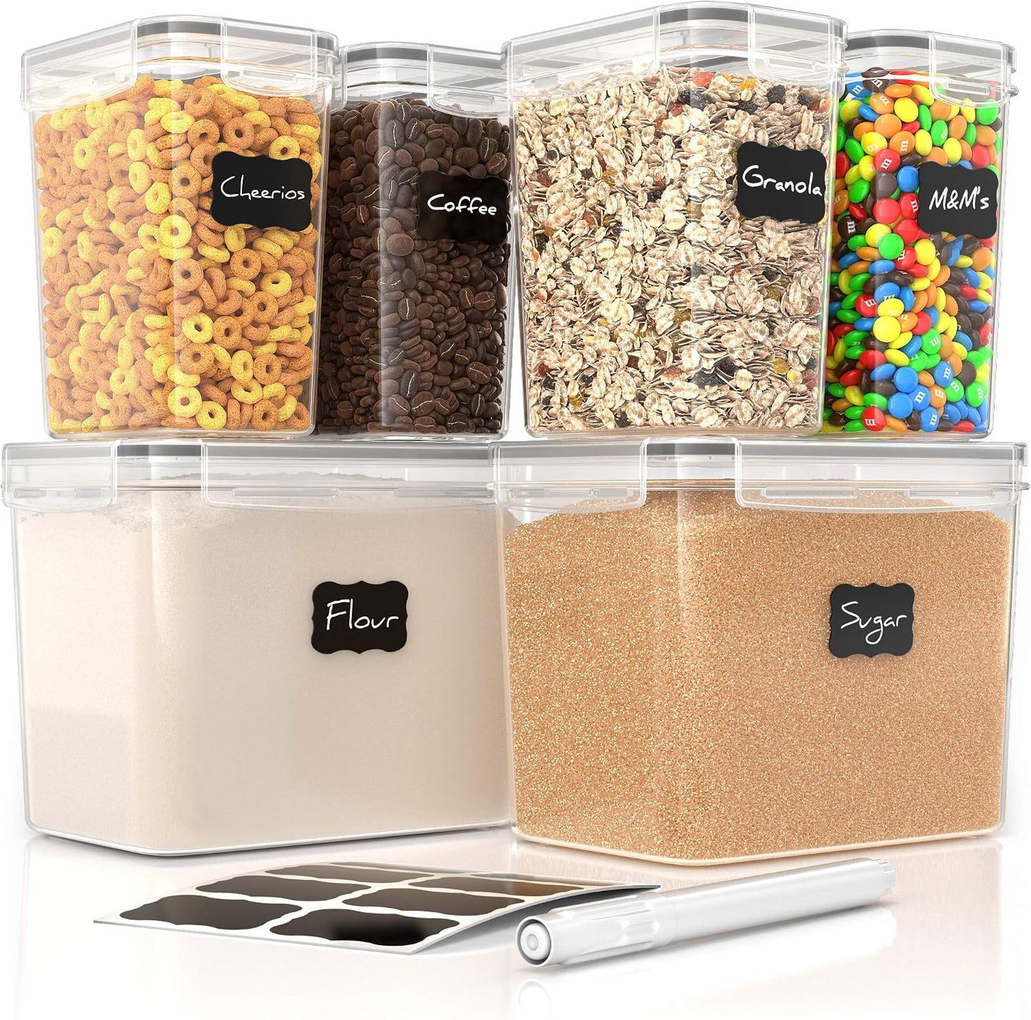 Simply Gourmet Airtight Flour and Sugar Containers with Lids – 3 Piece Kitchen Pantry Organization Set, BPA-Free Clear Plastic, Stackable Canisters for Baking Ingredients, Rice, Snacks, Cereal