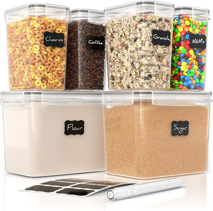 Simply Gourmet Airtight Flour and Sugar Containers with Lids – 3 Piece Kitchen Pantry Organization Set, BPA-Free Clear Plastic, Stackable Canisters for Baking Ingredients, Rice, Snacks, Cereal