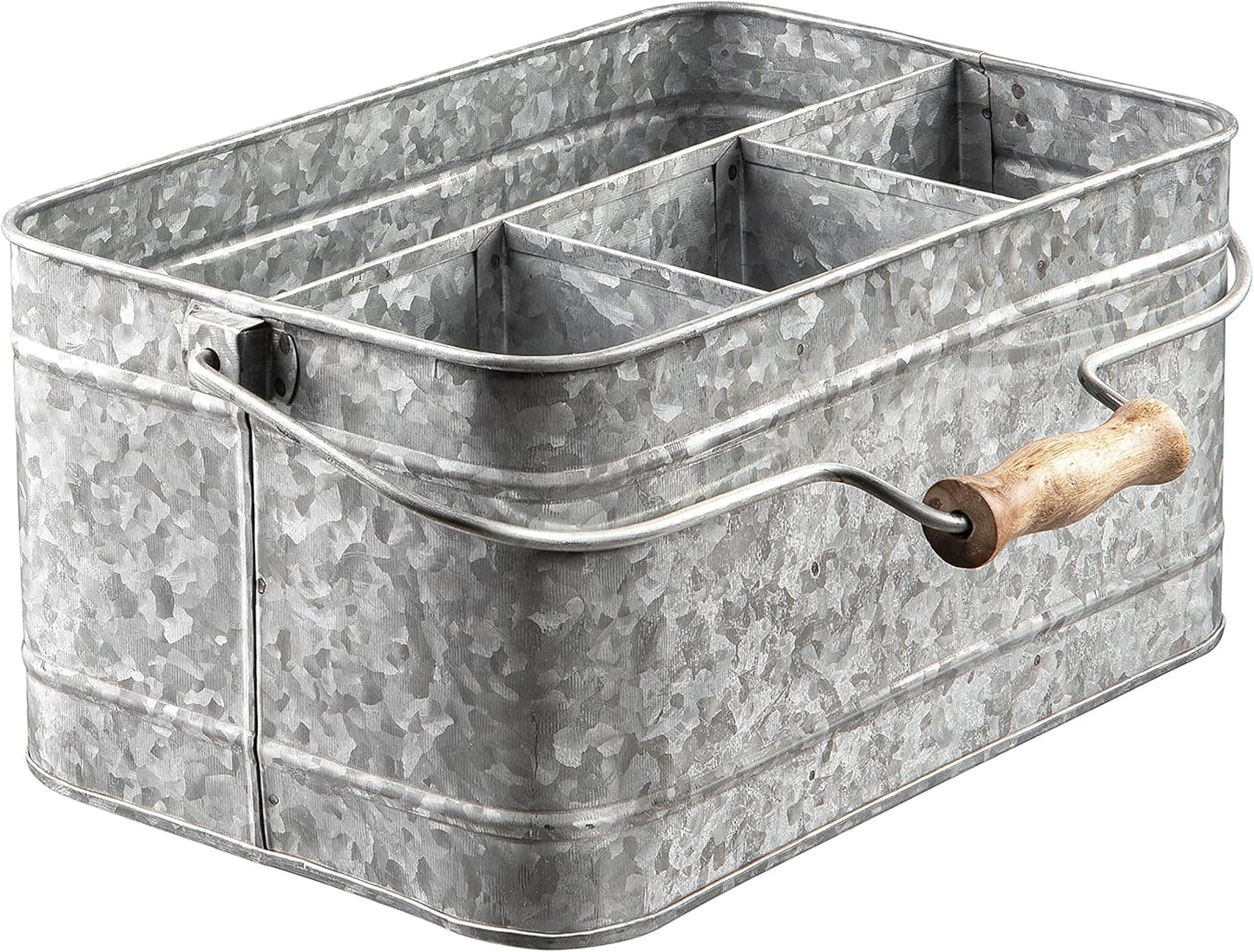 Royalty Art Farmhouse Kitchen Caddy Organizer with Handle for Condiments, Cleaning Products, and Party Supplies, Rustic Galvanized Steel, 13” x 8 1/4”