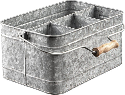 Royalty Art Farmhouse Kitchen Caddy Organizer with Handle for Condiments, Cleaning Products, and Party Supplies, Rustic Galvanized Steel, 13” x 8 1/4”