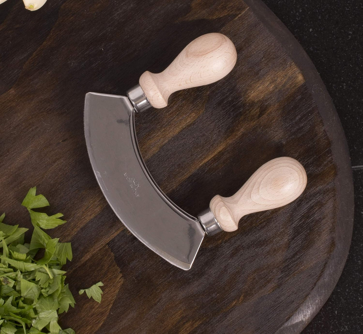Fantes Mezzaluna Rocking Chopper, Stainless Steel Blade with Beechwood Handles, 9.5-Inch Blade, The Italian Market Original since 1906