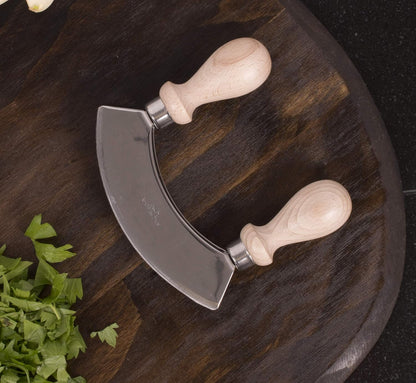 Fantes Mezzaluna Rocking Chopper, Stainless Steel Blade with Beechwood Handles, 9.5-Inch Blade, The Italian Market Original since 1906