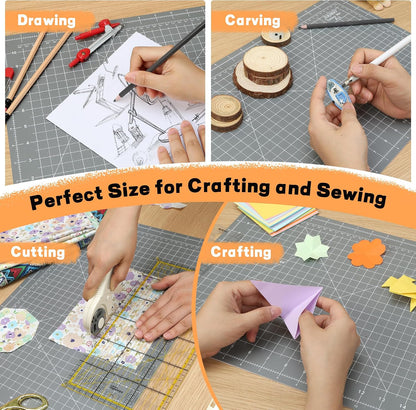 Self Healing Cutting Mat 18" x 12", A3 Double-Sided for Quilting & Sewing, Non-slip, 5-Ply Rotary Cutting Mat for Crafts Cutting Fabric Scrapbooking, and Small Modeling Projects, Anthracite Gray