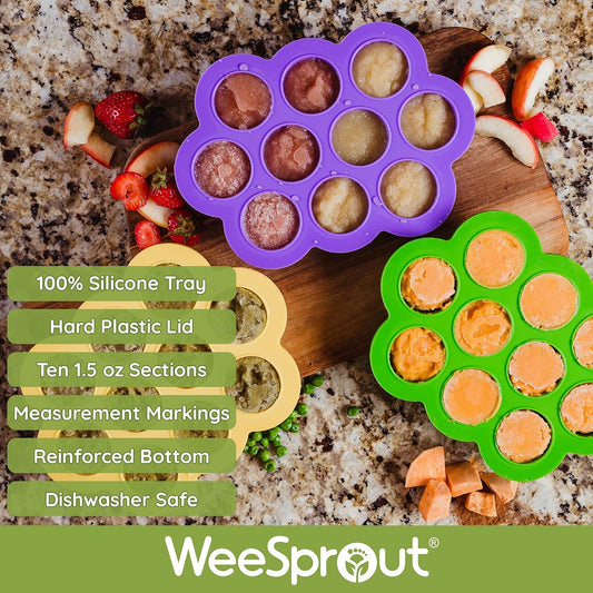WeeSprout Silicone Freezer Tray with Clip on Lid Perfect Food Storage Container for Homemade Baby Food, Vegetable, Fruit Purees, and Breast Milk (Bright Blue, Six 3 Ounce Sections)