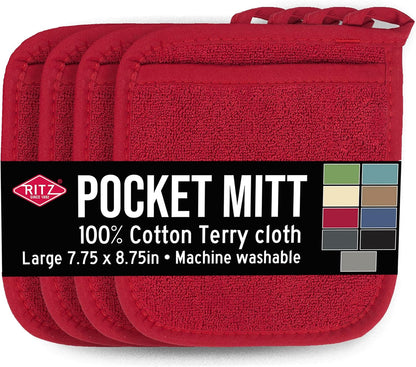 RITZ Terry Pocket Mitt & Hot Pad: Unparalleled Heat Resistant, Durable 100% Cotton – Ergonomically Designed for Optimal Grip – Easy-Care Machine Washable –, Federal Blue