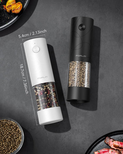 FORLIM Electric Salt & Pepper Grinder Set, Rechargeable 2 Pack, Black White