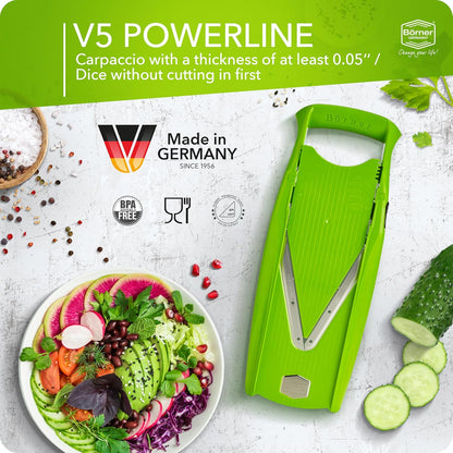 Mandoline Food Slicer Börner V5 (Profi Set) by Reston Lloyd • V-Slicer with 4 Inserts, Docking Station & Food Holder • Made in Germany • Fruit & Vegetable Chopper • Multiple Settings • Color: Purple