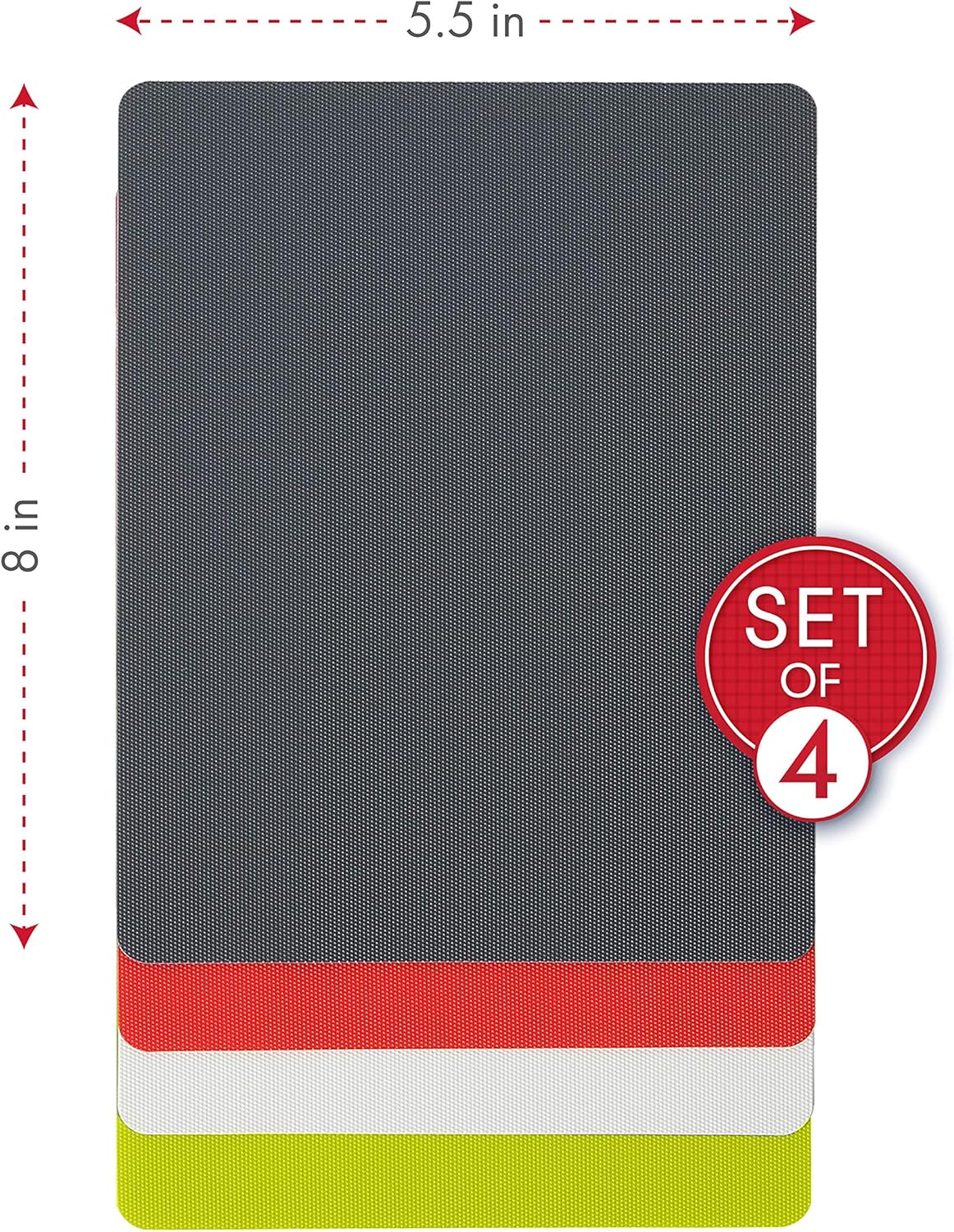 Dexas Heavy Duty Cutting Board Grippmat, Flexible Cutting Boards for Kitchen, Set of 4, Non Slip Plastic Board Cutting Mat 11.5 by 14 Inches Gray, Red, White and Green Set, Kitchen Gadgets