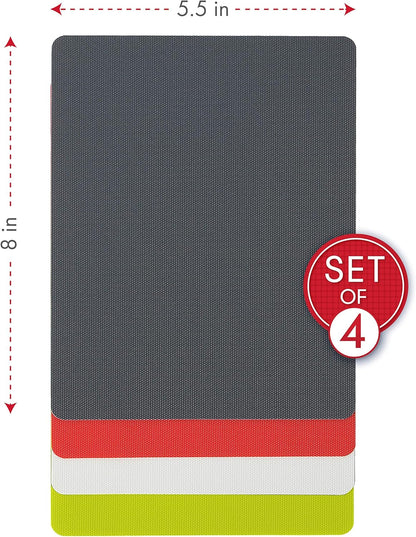 Dexas Heavy Duty Cutting Board Grippmat, Flexible Cutting Boards for Kitchen, Set of 4, Non Slip Plastic Board Cutting Mat 11.5 by 14 Inches Gray, Red, White and Green Set, Kitchen Gadgets