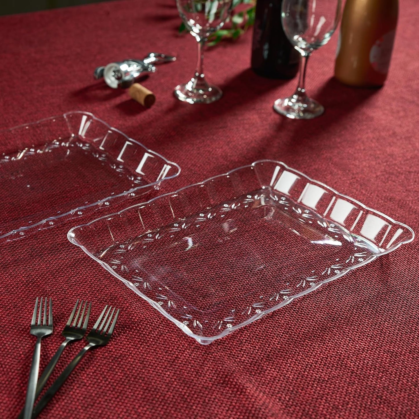 Plasticpro Plastic Serving Trays - Serving Platters Rectangle 9X13 Disposable Party Dish 4 Black Trays
