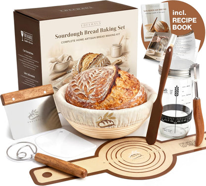 EDELHAUS Sourdough Starter Kit with Round Banneton Proofing Basket