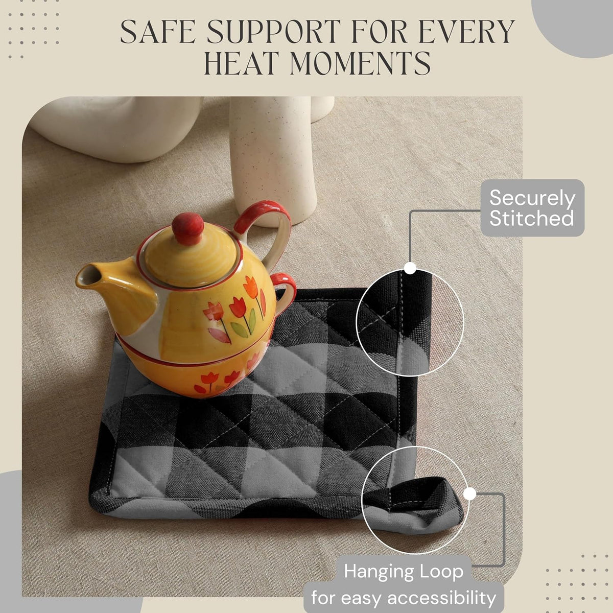 Oven Mitt (7"x13") & Pot Holder (8"x8") 100% Cotton Set of Heat Resistant Oven Gloves & Hot Pads for Gifts, BBQ, Cooking, Baking, Thanksgiving - Mustard Yellow