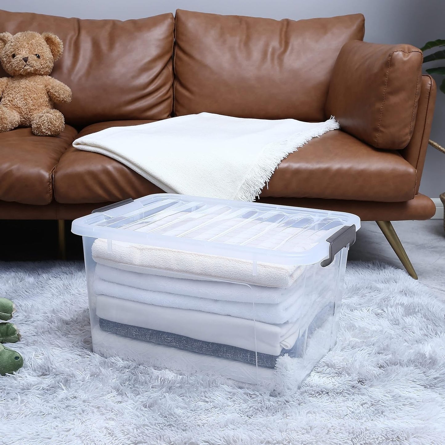 Citylife 32 QT Plastic Storage Bins with Latching Lids Stackable Storage Containers for Organizing Large Clear Storage Box for Garage, Closet, Kitchen, 4 Packs
