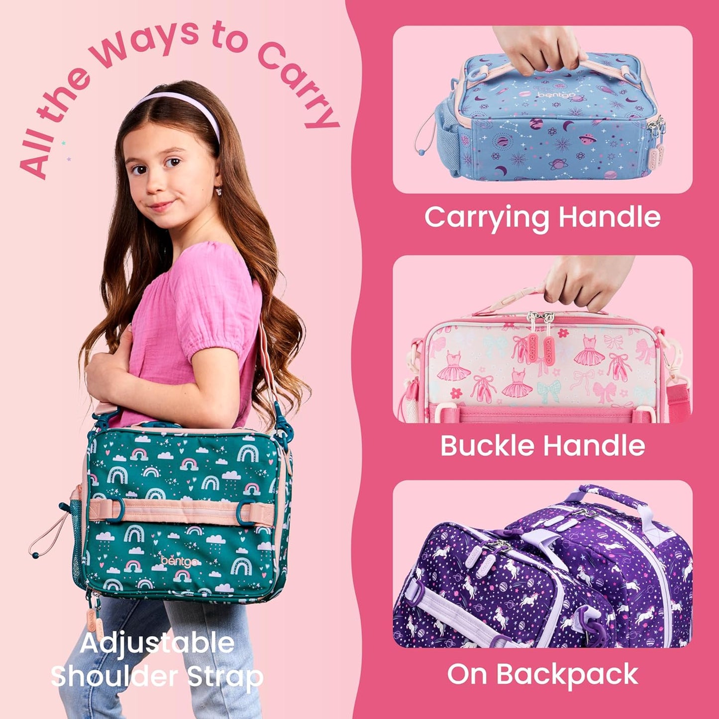 Bentgo Kids Lunch Bag - Durable, Double-Insulated Lunch Bag for Kids 3+; Holds Lunch Box, Water Bottle, & Snacks; Easy-Clean Water-Resistant Fabric & Multiple Zippered Pockets (Mermaid)