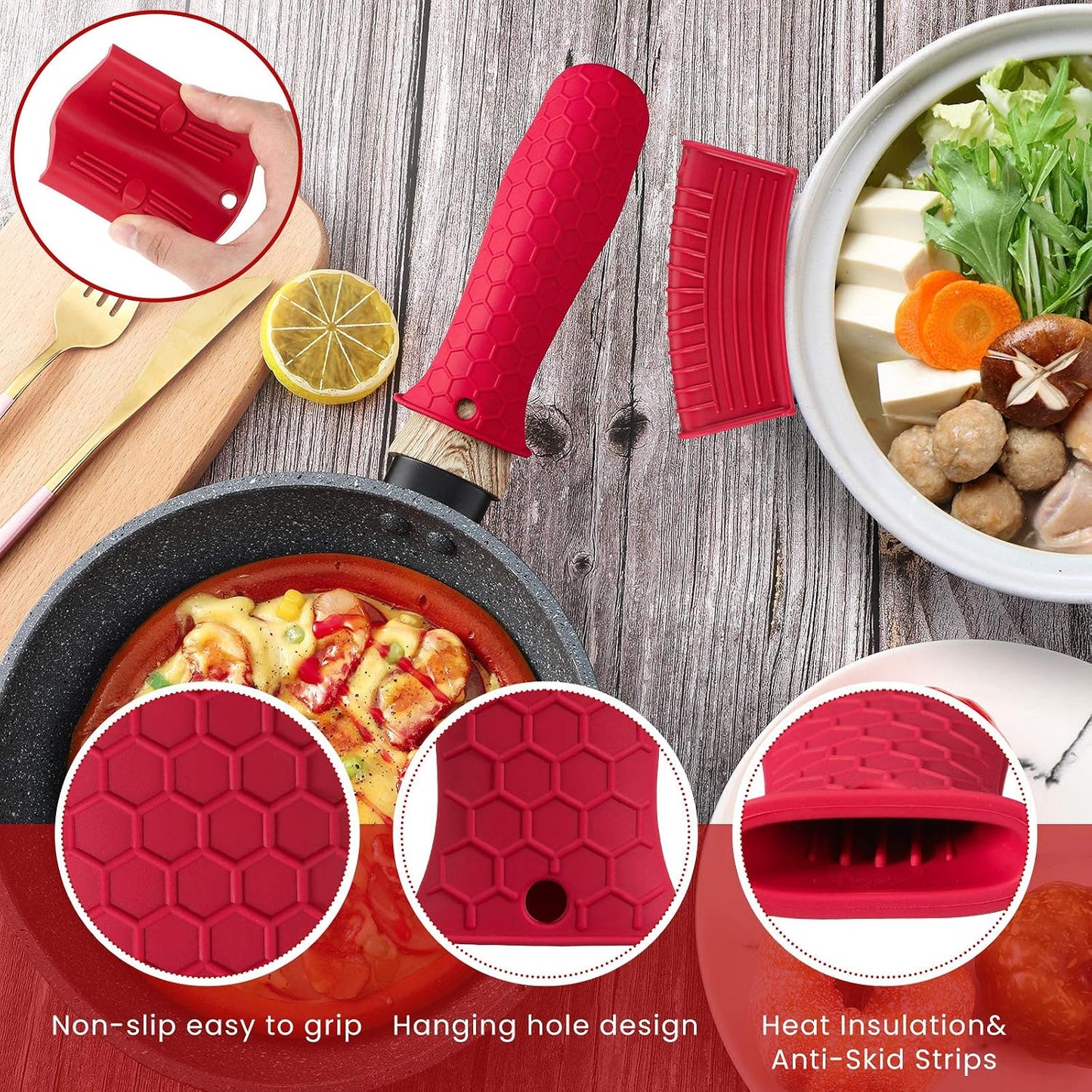Patelai 8Pcs Silicone Cast Iron Handle Cover,Black