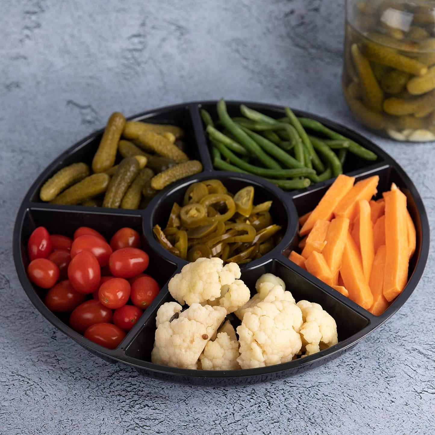 Plasticpro 6 Sectional Round Plastic Serving Tray/Platters Clear Pack of 2