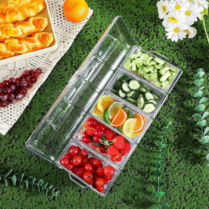 Condiment Containers Server with Lid,Ice Tray,Condiment Organizer,Chilled Caddy,Bar Garnish Holder on Ice,Dispenser,Salad Platter for Parties and Restaurants