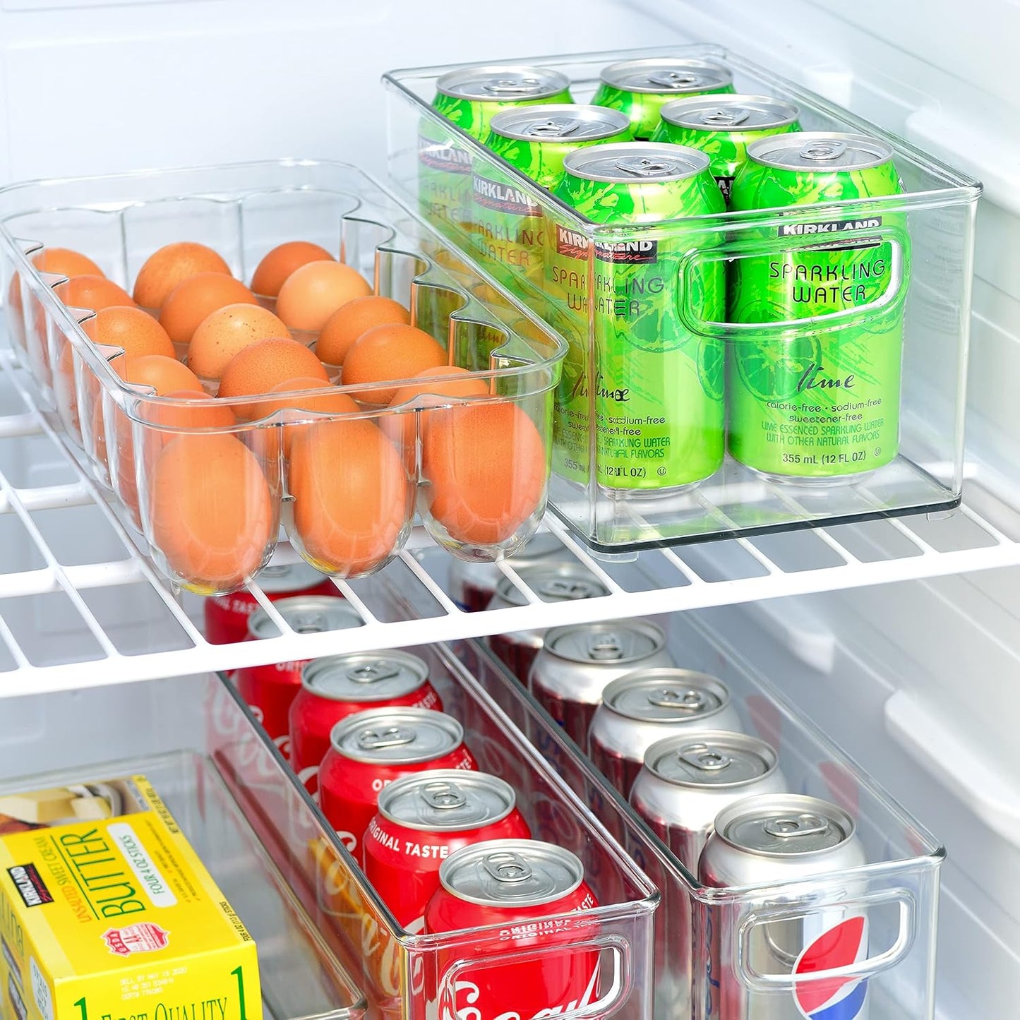 Youngever 2 Pack Stackable Plastic Storage Organizer Container Bin, Stackable Storage Bins with Handler for Refrigerator, Pantry (16" x 4" x 5")