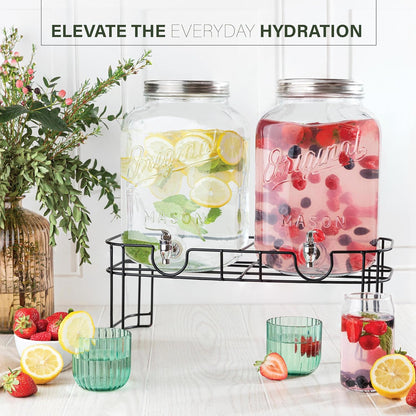 2 PACK 1.5 Gallon Drink dispenser, Glass Beverage Dispenser With Elegant Stand Stand, Drink Dispensers for Parties With Spigot 100% Leakproof. Perfect For Parties And Daily Use