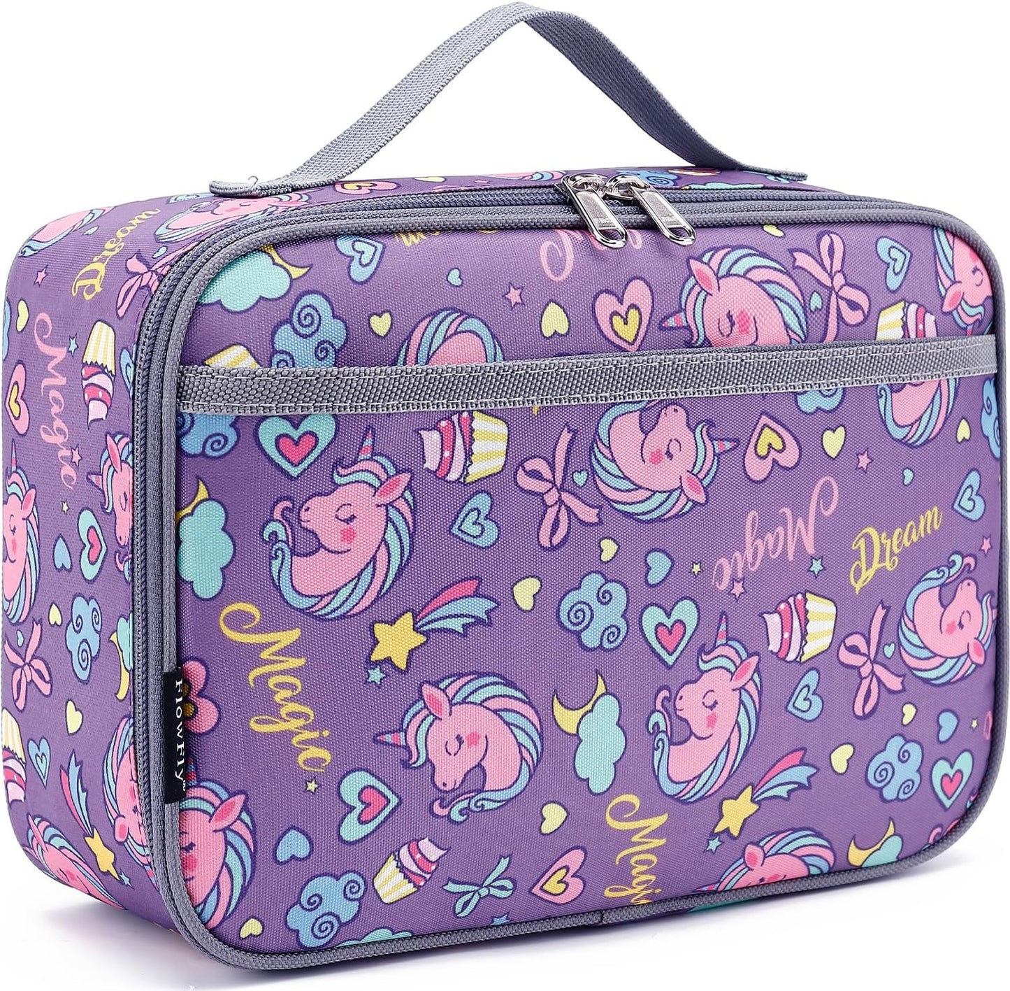 FlowFly Kids Lunch box Insulated Soft Bag Mini Cooler Back to School Thermal Meal Tote Kit for Girls, Boys, Black