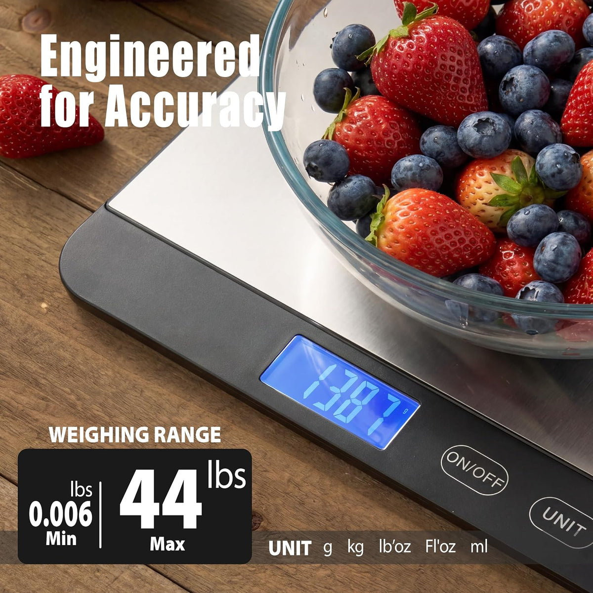 Food Scale 44lb/20kg, Extra-Large Platform Digital Kitchen Scale, 1g/0.1oz High Precision, Stainless Steel/Tempered Glass, Weight Grams and oz for Cooking Baking Meal Prep Sourdough Bread