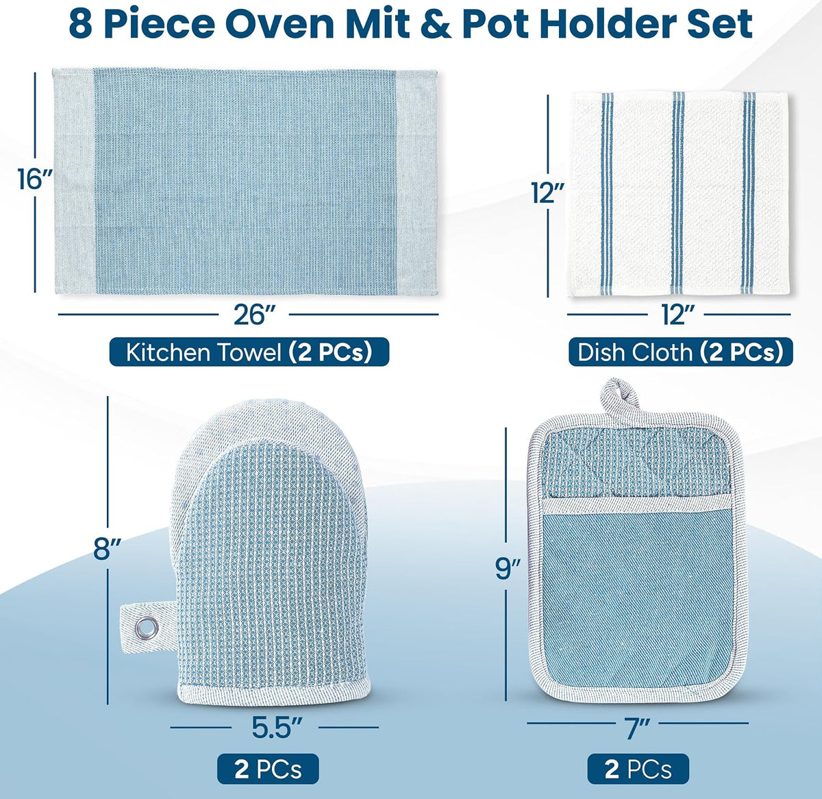 Casa Platino Potholders for Kitchens, 8-Piece – 500°F Heat Resistant Oven Mitts and Pot Holders, Mini Oven Mitt with Silicone Grip, 2 Kitchen Towels & 2 Dish Cloths – Durable & Non-Slip – Canyon Rose