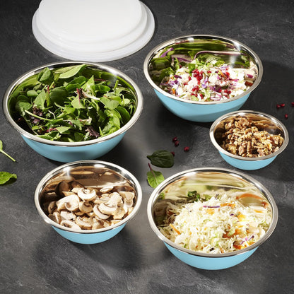 WHYSKO Stainless Steel Mixing Bowl Set, 10 Piece Stainless Steel Mixing Bowls with Lids Set for Food Prep Storage and Serving, Dishwasher Safe for Kitchen Baking Cooking, Silver