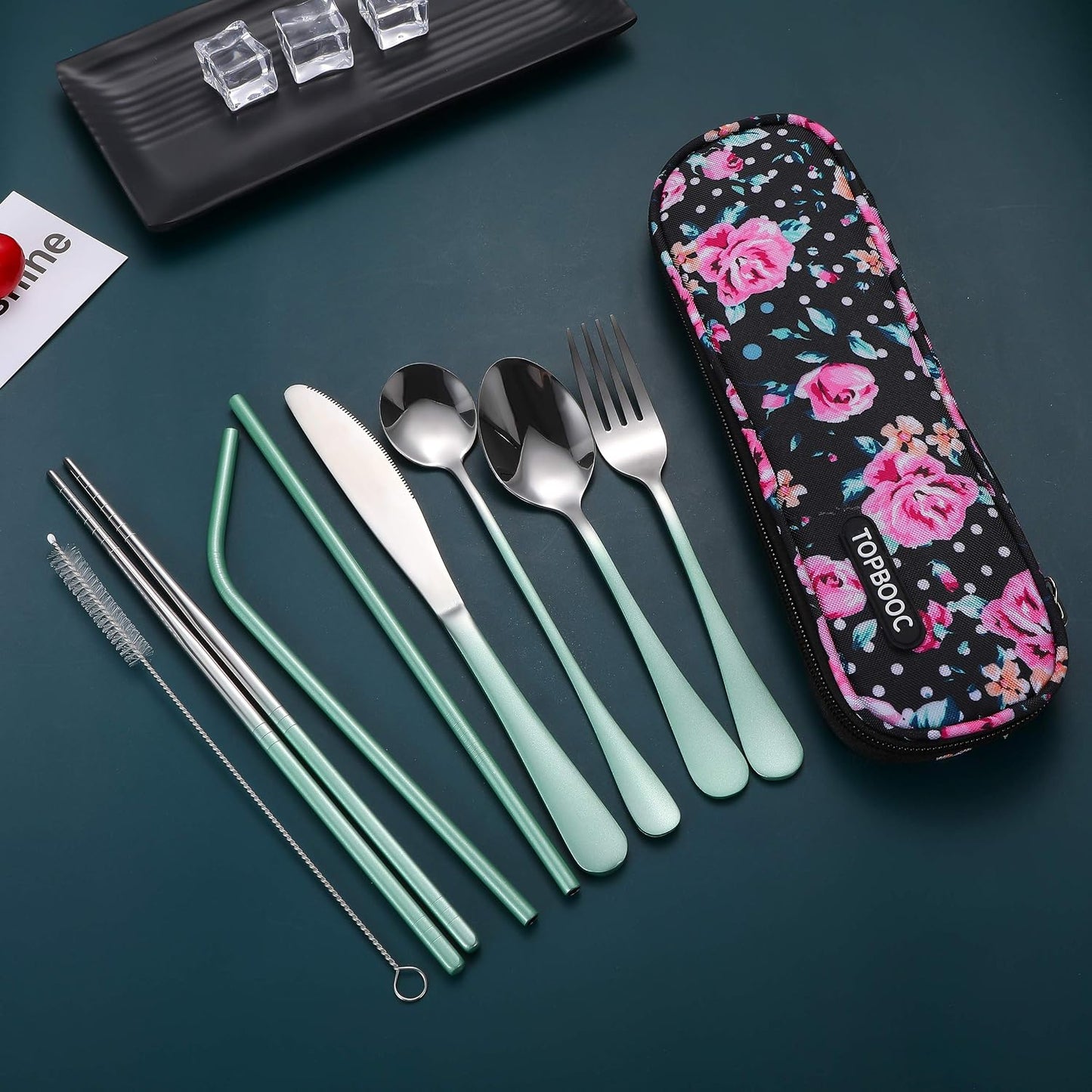 Travel Utensils,Reusable Silverware Set To Go Portable Cutlery Set with a Waterproof Carrying Case for Lunch Boxes Workplace Camping Picnic (Purple)