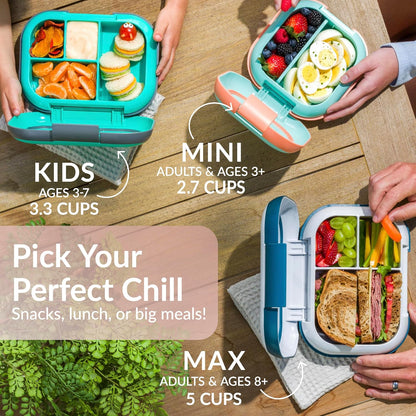 Bentgo Chill Max Leak-Proof XL Lunch Box - Included Ice Pack Keeps Food Cold; 5-Cup Capacity for Adults & Ages 8+, 3 or 4 Compartment Bento Box, BPA-Free, Dishwasher Safe (Bone & Glacier Blue)