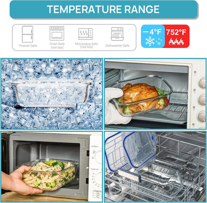 Vtopmart 2Pack 1860ml/63oz Large Glass Storage Containers with Lids, Meal Prep Food Container Set with Snap Airtight Lid for Baking, Microwave, Oven, Leak Proof, for Freezer, Dishwasher, Grey