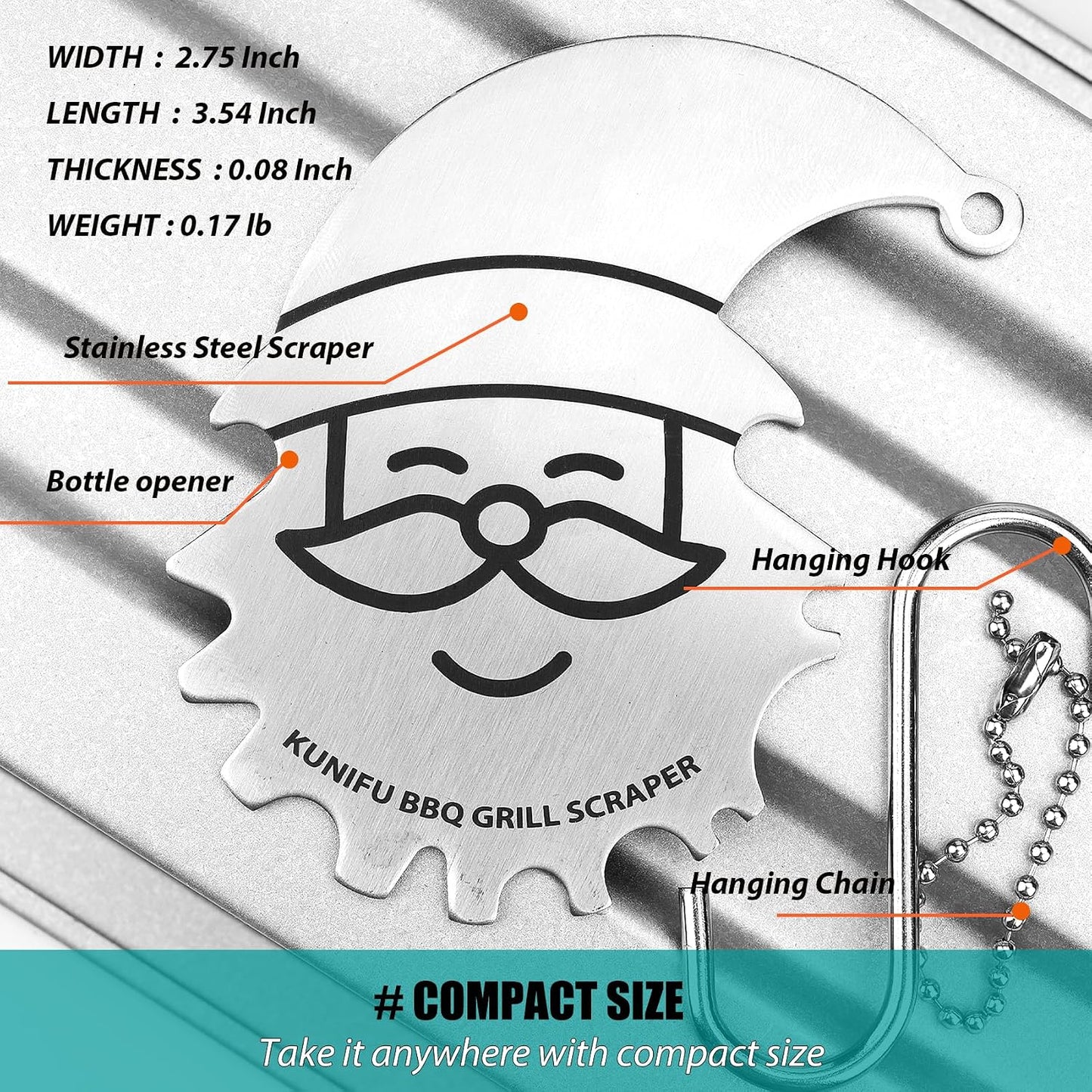 KUNIFU BBQ Grill Scraper, Stocking Stuffers, Bristle-Free for Griddle, Kitchen Gadgets Cleaner, Camping Accessories, Ideal Gifts for Christmas, for Men, Dad, Husband, Boyfriend, Fathers Day
