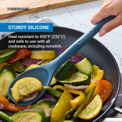 Farberware Professional Silicone Cooking Spoon – Heat Resistant to 450F, Safe for Nonstick Cookware – 11.5 Inch Kitchen Utensil for Stirring, Mixing, Basting, and Serving, Dishwasher Safe