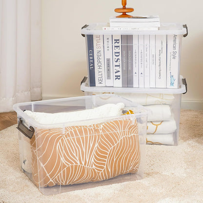 Citylife 32 QT Plastic Storage Bins with Latching Lids Stackable Storage Containers for Organizing Large Clear Storage Box for Garage, Closet, Kitchen, 4 Packs