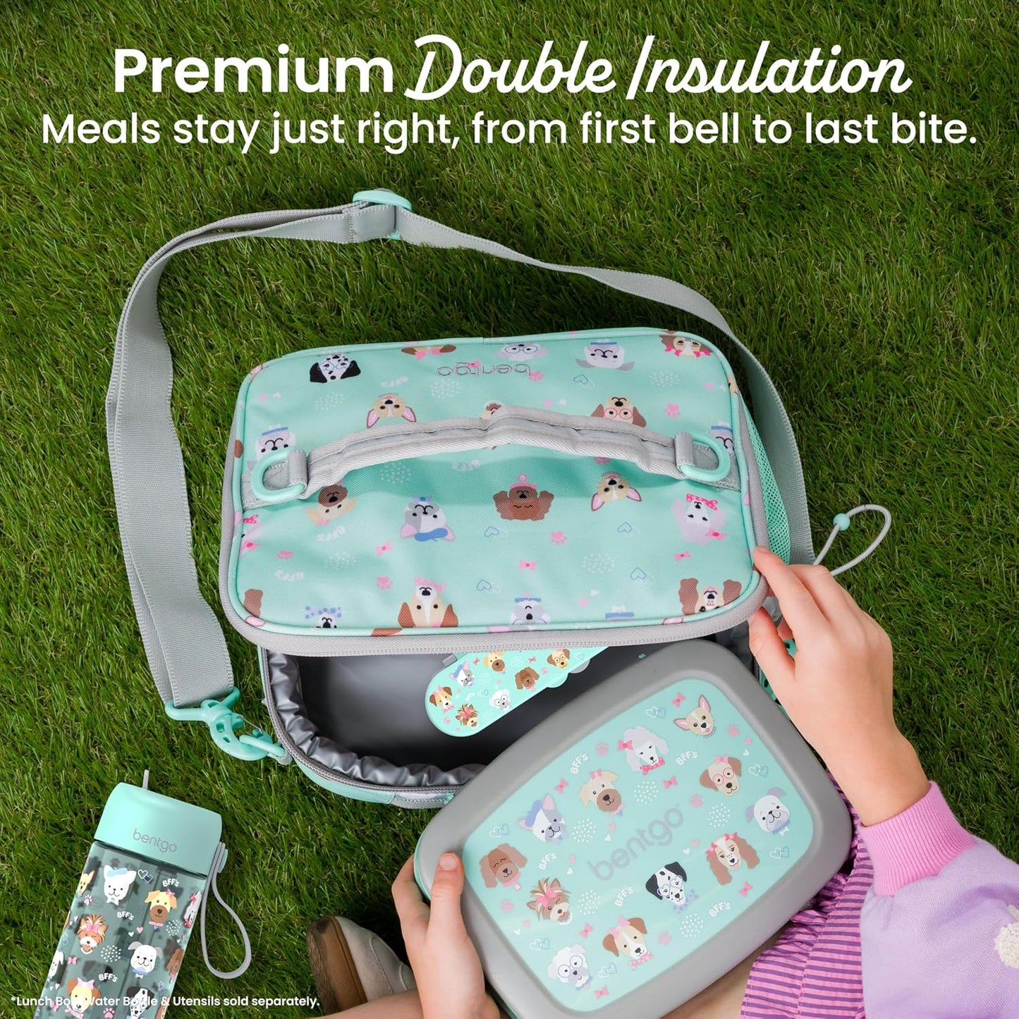 Bentgo Kids Lunch Bag - Durable, Double-Insulated Lunch Bag for Kids 3+; Holds Lunch Box, Water Bottle, & Snacks; Easy-Clean Water-Resistant Fabric & Multiple Zippered Pockets (Mermaid)