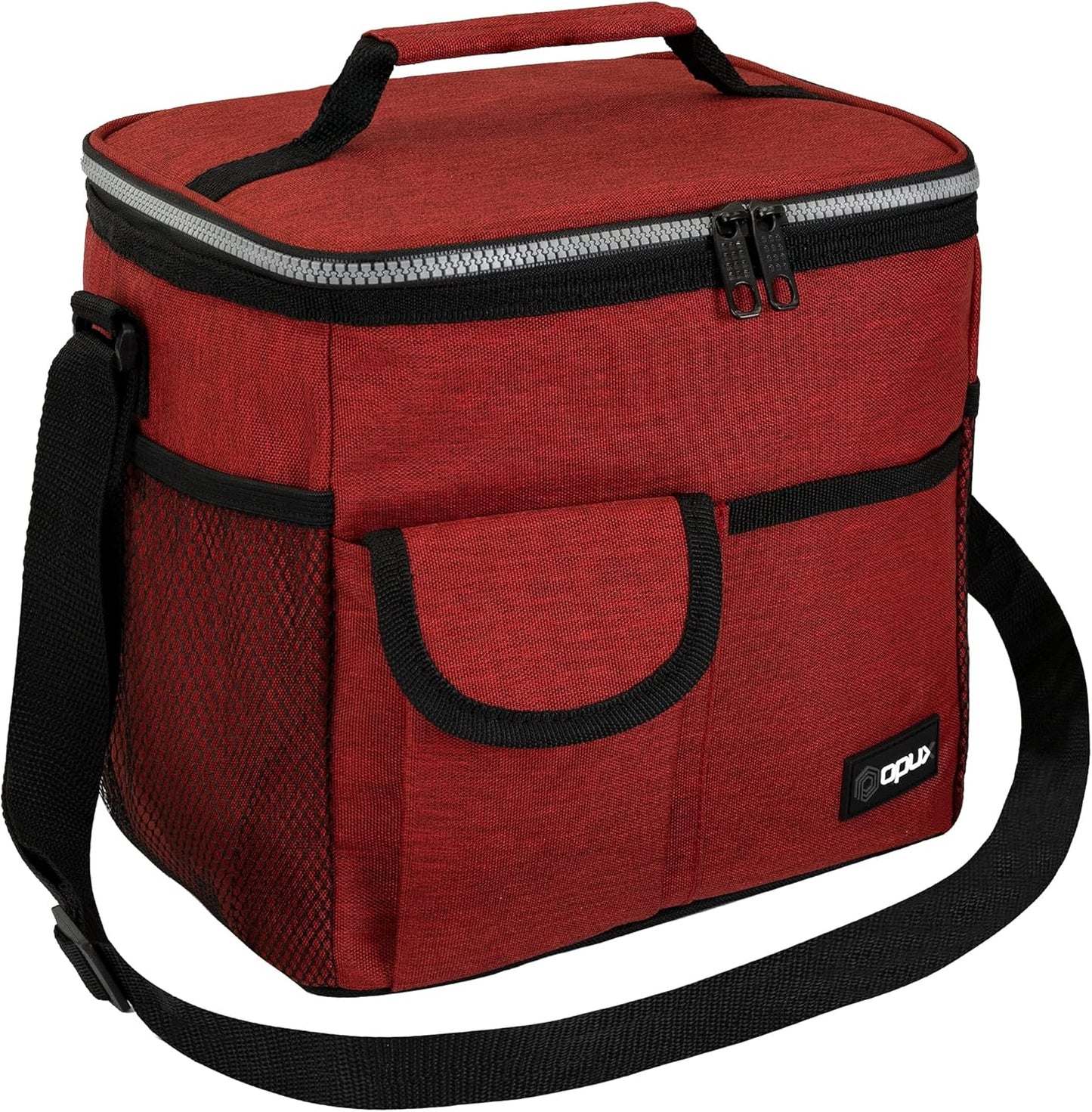 opux Insulated Lunch Bag for Men Women, Leakproof Black Lunch Box for Work, Portable Soft Lunch Cooler Bag with Shoulder Strap, Adult Lunchbox Lunch Pail for Kid Boy Girl School, 14 Can/8L