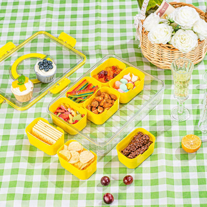 WACOI Divided Snack Serving Tray with Lid and Handle travel Snackle Box Charcuterie Container Portable Storage Organizer for Candy, Fruits, Nuts, Snacks 1Pack White