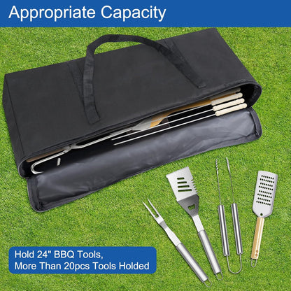 BBQ Tool Storage Bag, Heavy Duty Tools Bag, 600D Oxford Cloth, Outdoor Grill Accessories Bag for Camping Picnic Trip (22X5X8Inch)