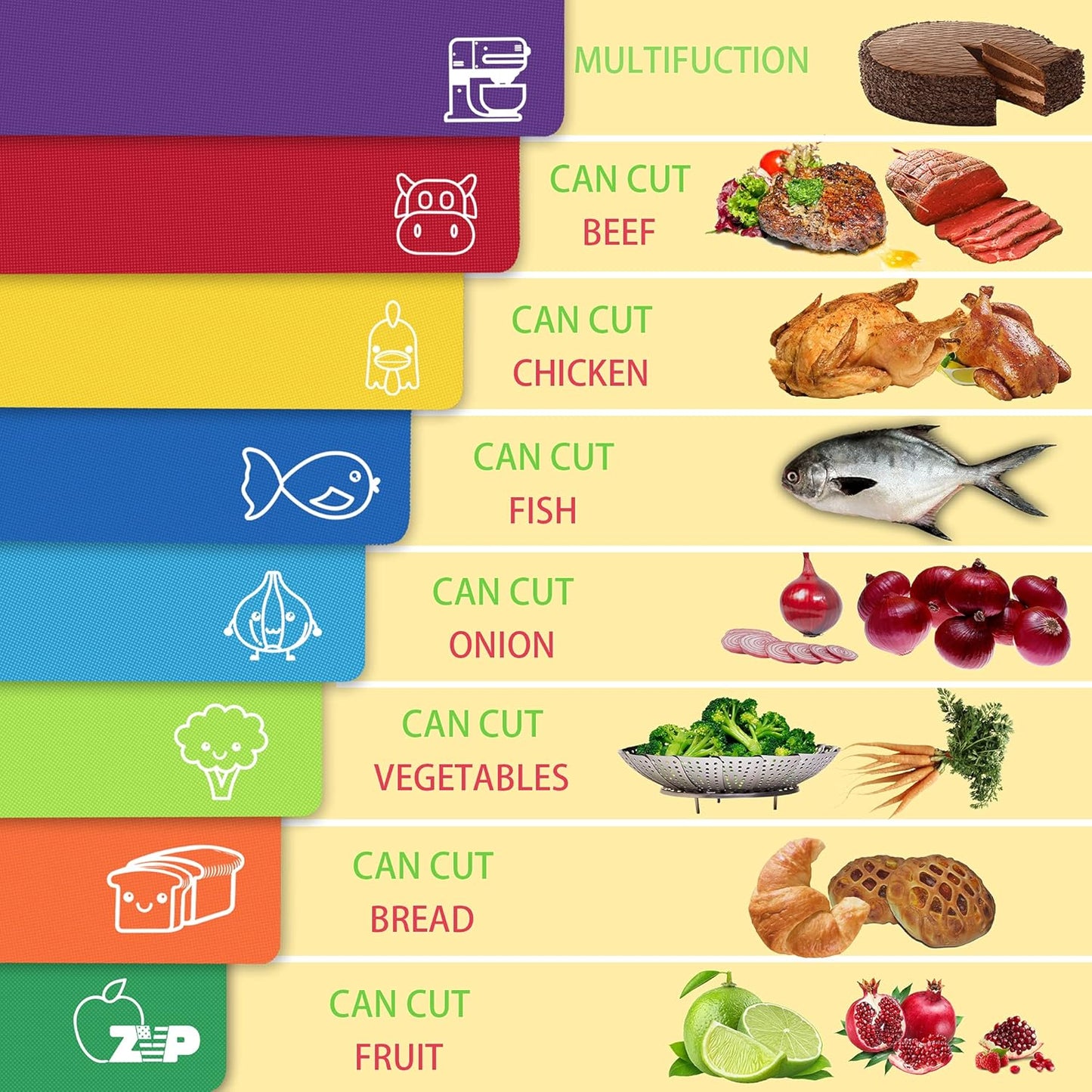 ZVP Flexible Plastic Cutting Board Set of 3 Gradient Color, Colorful Chopping Boards, BPA Free Mats, Non Slip, Dishwasher Safe, 15x12 Inch, Pink Multi-Color