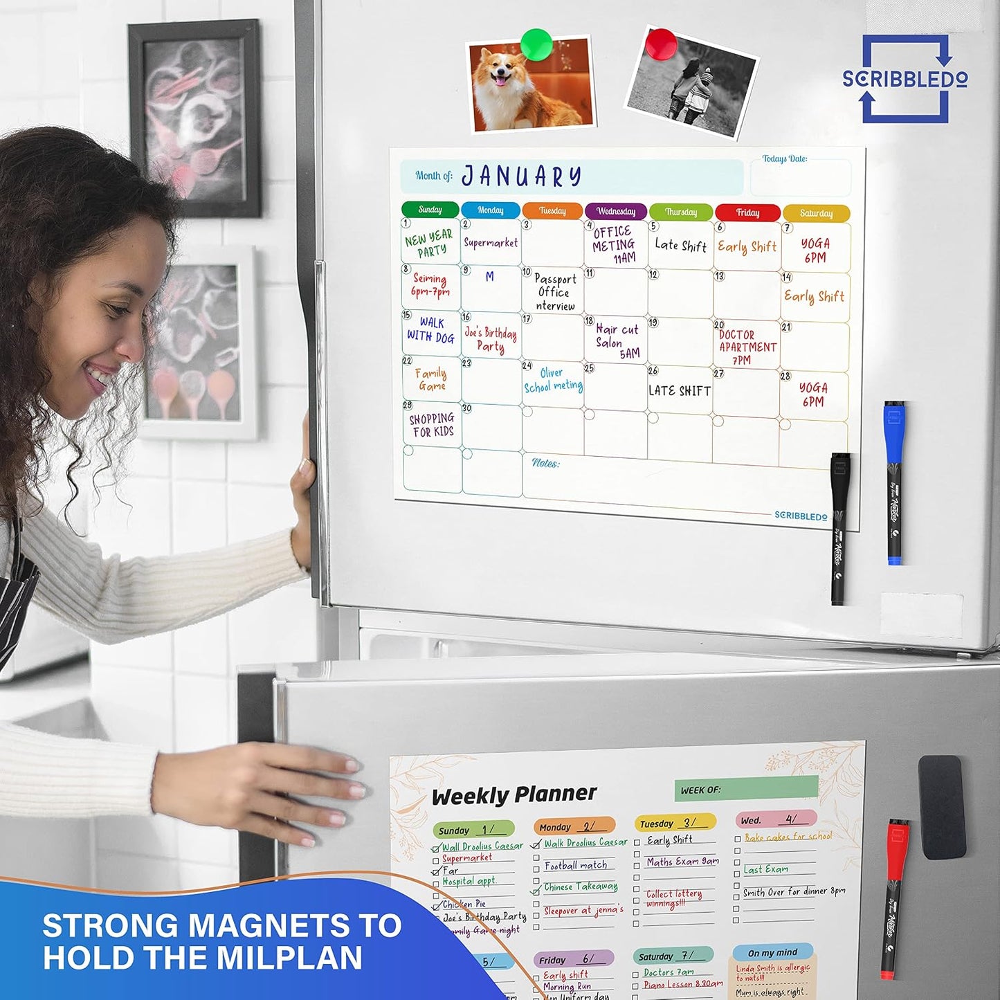 Monthly Planner (Pack of 3) Magnetic Whiteboard Refrigerator Calendar Dry Erase Weekly Planner Magnetic Calendar for Fridge to Do List White Board Dry Erase Shopping Grocery List 6 Markers Included