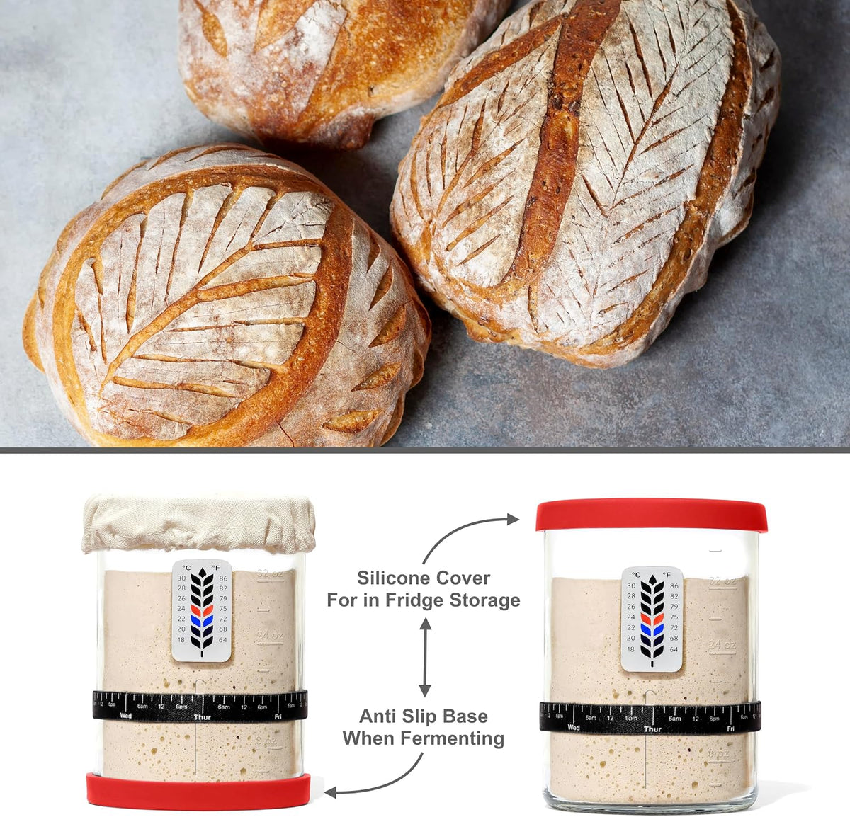 BALCI Premium Sourdough Starter Jar - 40oz Wide Mouth Kit (Blue)