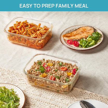Vtopmart 2Pack 1860ml/63oz Large Glass Storage Containers with Lids, Meal Prep Food Container Set with Snap Airtight Lid for Baking, Microwave, Oven, Leak Proof, for Freezer, Dishwasher, Grey
