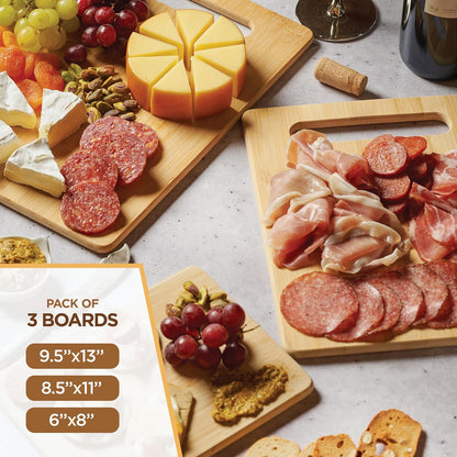 Bamboo Cutting Board Set for Kitchen - 3 Piece Reversible Wooden Cutting Boards, Wood Chopping Boards for Meat, Bread, Fruit, Cheese, Meal Prep, Wood Board and Charcuterie Serving Boards by Bambusi