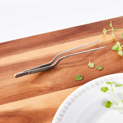 Mercer Culinary 18-8 Stainless Steel Chef Plating Tongs, Offset Tip, 6-1/2 Inch