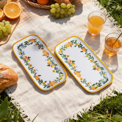 2 pcs Melamine Tray Set with Strawberry Design, 19 Inch and 14.5 Inch Large Serving Plates, Unbreakable Dinnerware for RV, Camping, Party, Easy Clean
