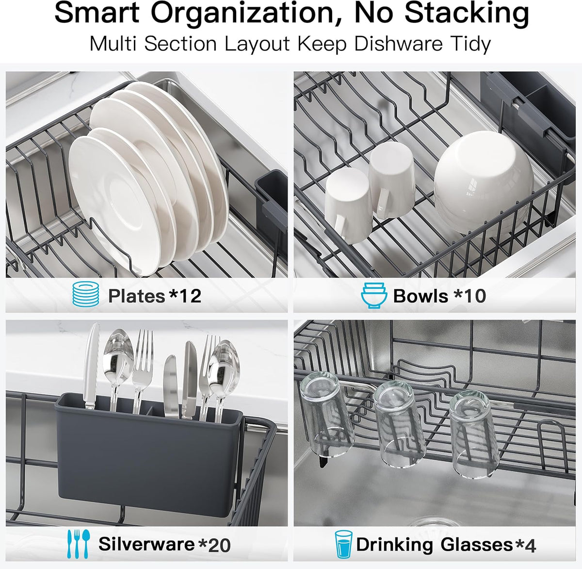 JASIWAY Dish Drying Rack in Sink, Dish Drainer with Cup and Utensil Holder