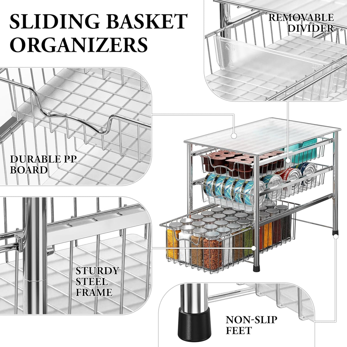 Simple Houseware Stackable Basket Drawer, Chrome